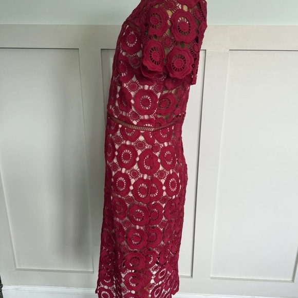 Just Me Women's Red Crochet Lace Cutout Midi Dress  Size Large Formal Cocktail - Picture 4 of 10